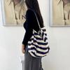 Contrast Color Black White Stripe Bag Large Capacity Thin Straps Tote Bag  Daily