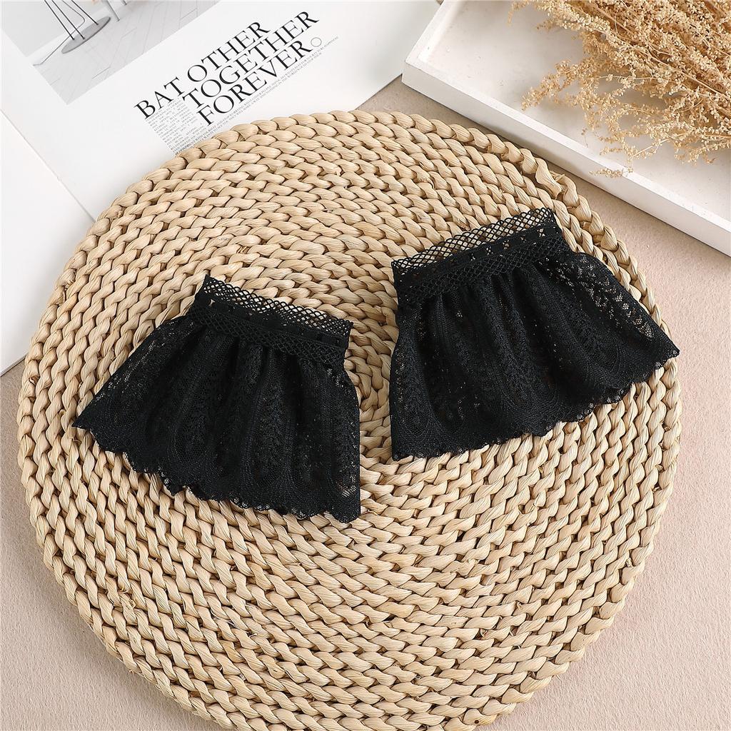 White Black Fake Flare Sleeves Women Floral Lace Pleated False Cuffs Ruffles Elastic Wrist Warmers Sweater Blouse Horn Cuffs