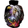 Colorful Jungle Chief Fleece Sweatshirt, Men's Thick Warm Hooded Pullover, Rich Scenic Native Chieftain Motif Hoodie for Artistic Street Matching