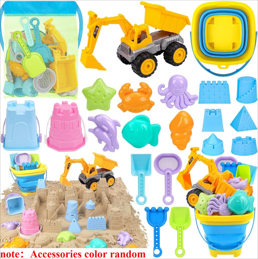 Collapsible Beach Toy Sets For Kids Sand Bucket & Shovels Set With Mesh Bag Sand Castle Travel Sand Toy Sets Sandbox Toy Sets For Toddlers