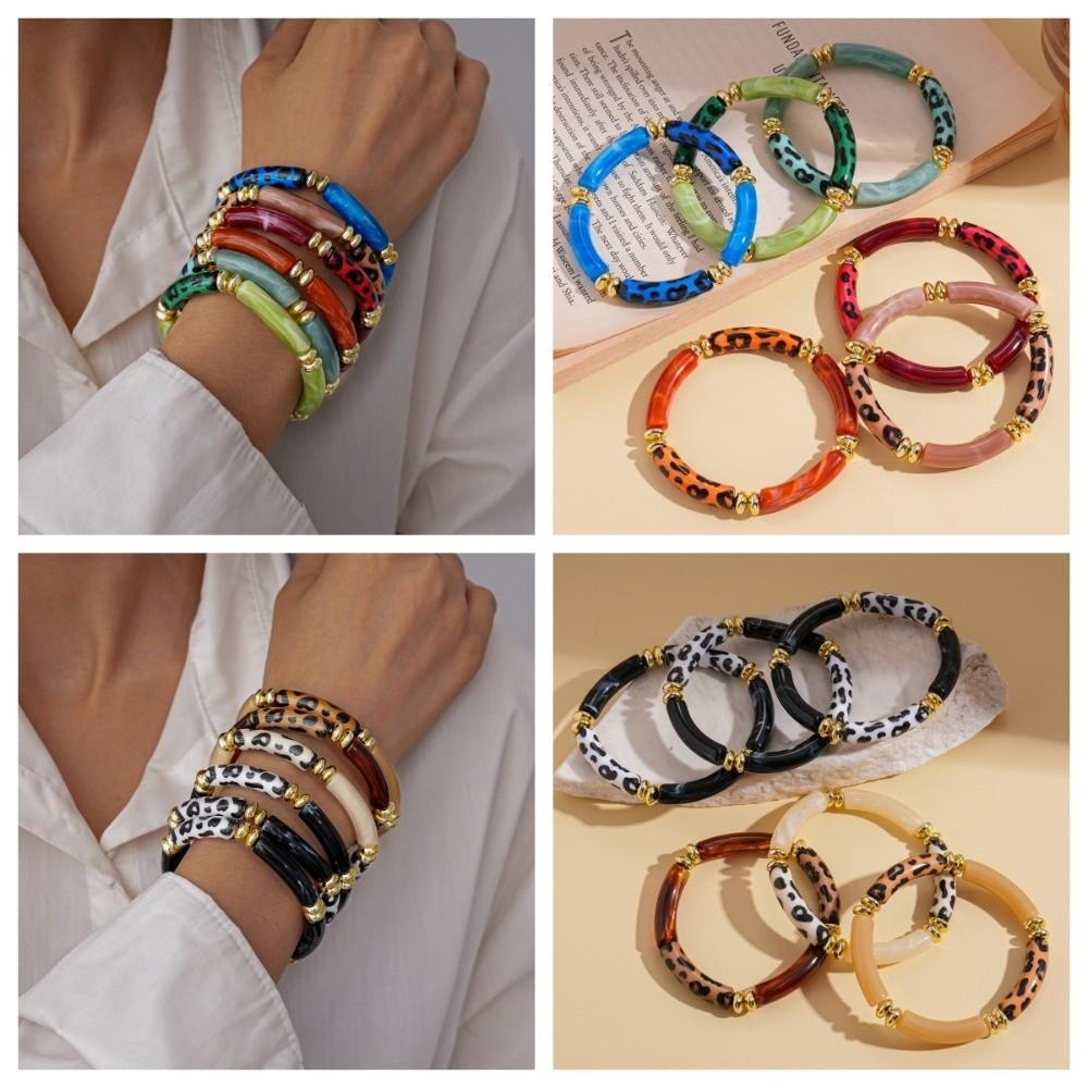 Leopard Print Boho Acrylic Bracelets Acrylic Curved Tube Bangle  Lady Gifts