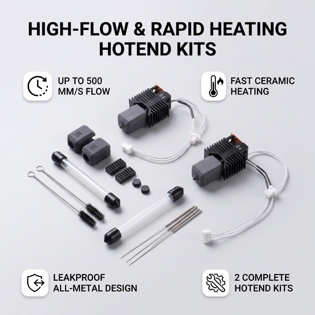 2 Sets 0.4mm Hotend Replacement for Snapmaker U1 3D Printer 24V 48W Ceramic Heating Block Hot End Kit with Cleaning Needles Silicone Socks