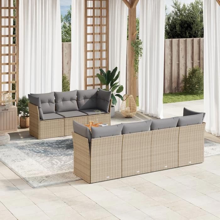 VidaXL Salon de Jardin avec Coussins 8 pcs, Canapés de Terrasse, Ensemble de Meubles de Patio, Mobilier d'Extérieur, Mélange 3255835