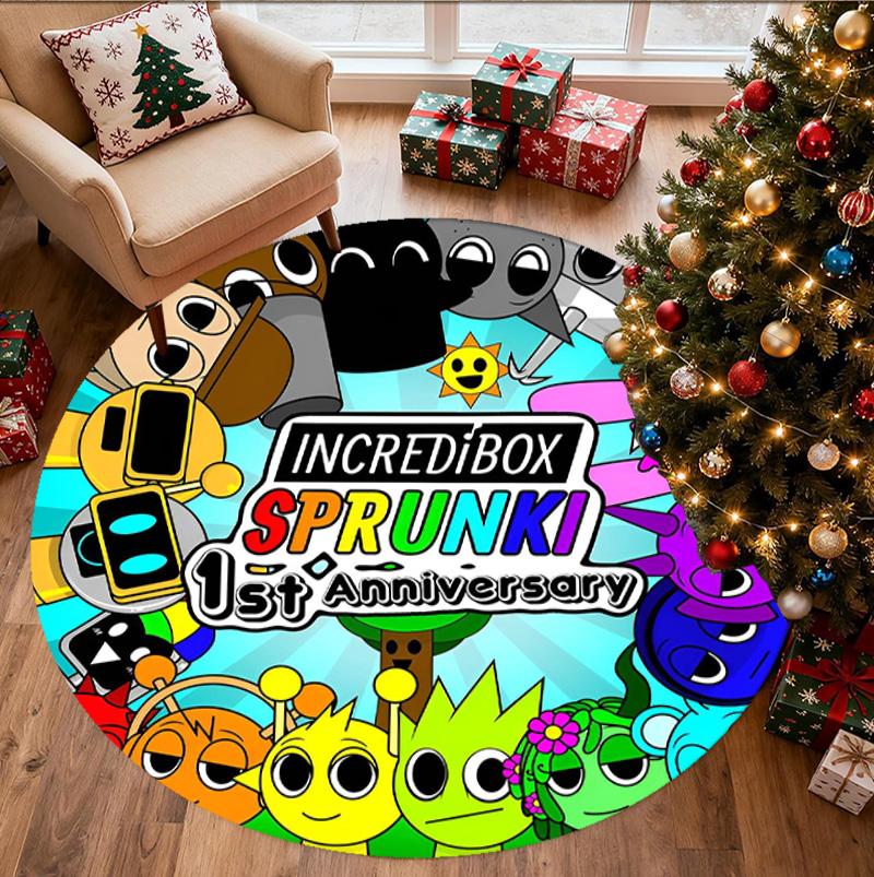 Sprunki Game Pattern Round Rug, Indoor/Outdoor Mat, for Picnic, Gameroom, Bedroom, Office, Living Room, Home Decor Carpet, Birthday Gift