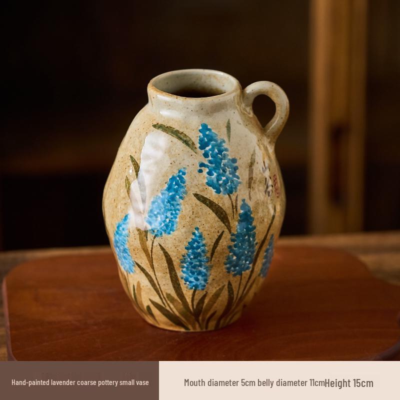 Valley Ceramic Vase: Japanese Retro Hand-Painted Single-Eared Sunflower Pot for Living Room Flower Arrangements