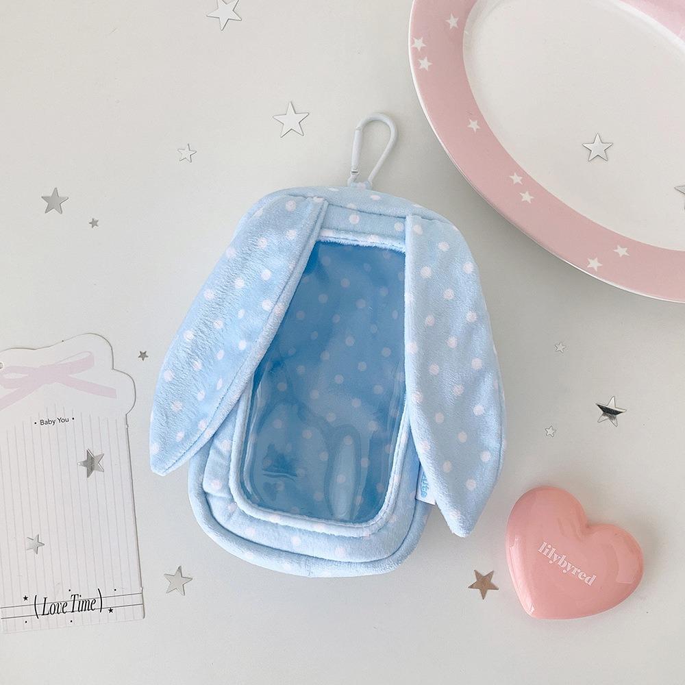 Polka Dot Carrying Bag 3D Stereo Shape Transparent Shell Figure Display Bag Bunny Ear Design 15Cm Storage Pouch Travel Carry