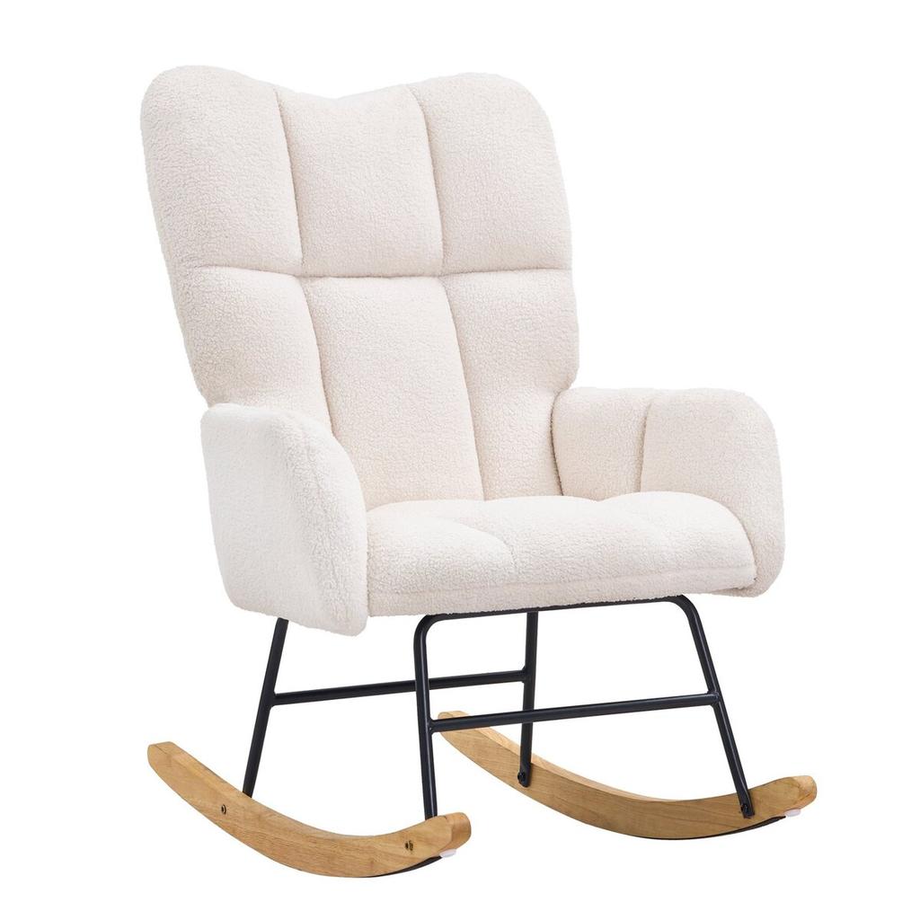 Nursery Rocking Chair, 250 lbs Weight Capacity Teddy Fabric Upholstered Glider Rocker Chair with Soft Seat and High Backrest, Nursing Chair for
