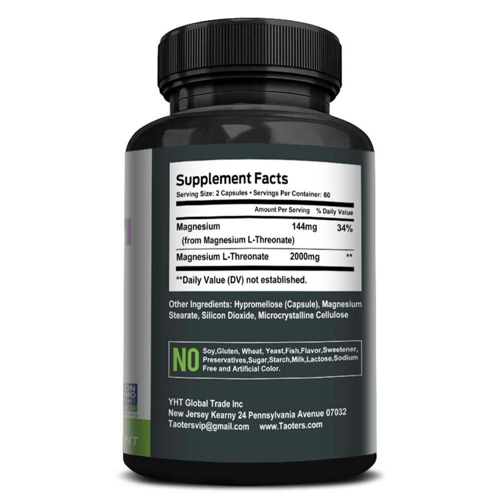 Taoters Magnesium L-Threonaat Supplement 2000mg per Portie, Elementair Magnesium 144mg, 120 Plantaardige Capsules