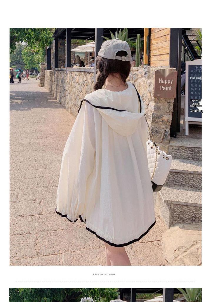 Women's Korean Style Hooded Sun Protection Jacket - Lightweight, Breathable, Long Sleeve, Loose Fit for Summer