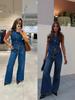 European & American Women's Fashion: 2025 Denim Sleeveless Vest & Wide-leg Suit