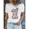 Women's Easter Bunny Floral Print Crew Neck Short Sleeve Casual Lightweight Summer Spring Tee