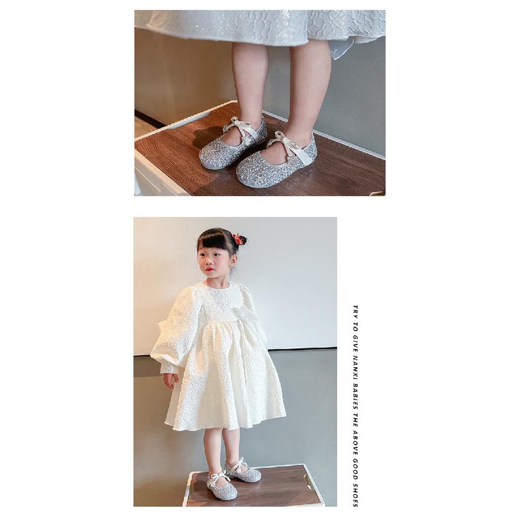 Girls' Sparkling Princess Shoes for Performances2026Spring and summer star rhinestone bow small leather shoes