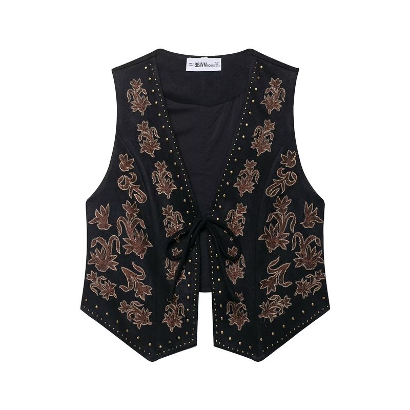 Za Autumn New Women's Clothing Zr European and American Style Beaded Embroidery Velvet Texture Effect Vest 4344621 800