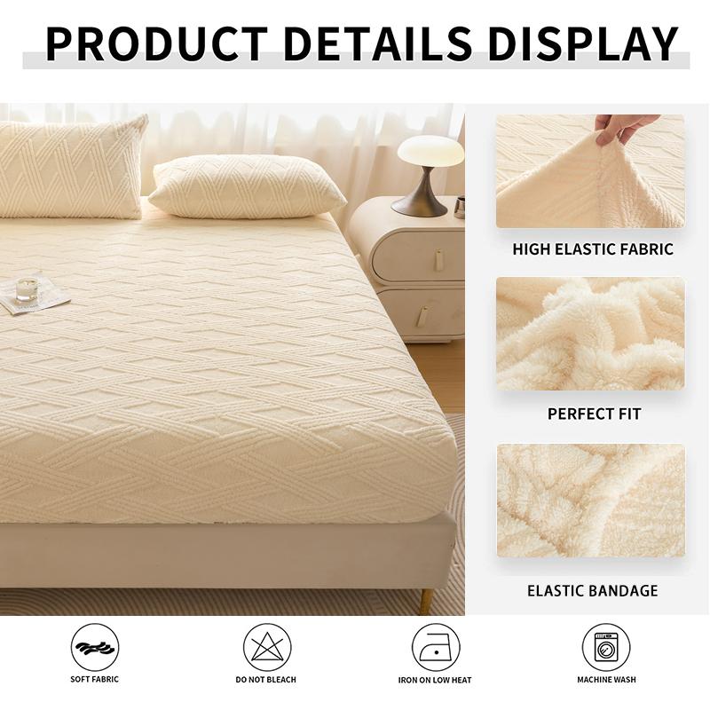 Lenzuolo con angoli in peluche a tinta unita Pile di corallo Anti-acaro Morbido Confortevole Antiscivolo Coprimaterasso Jacquard Copertura protettiva per letto