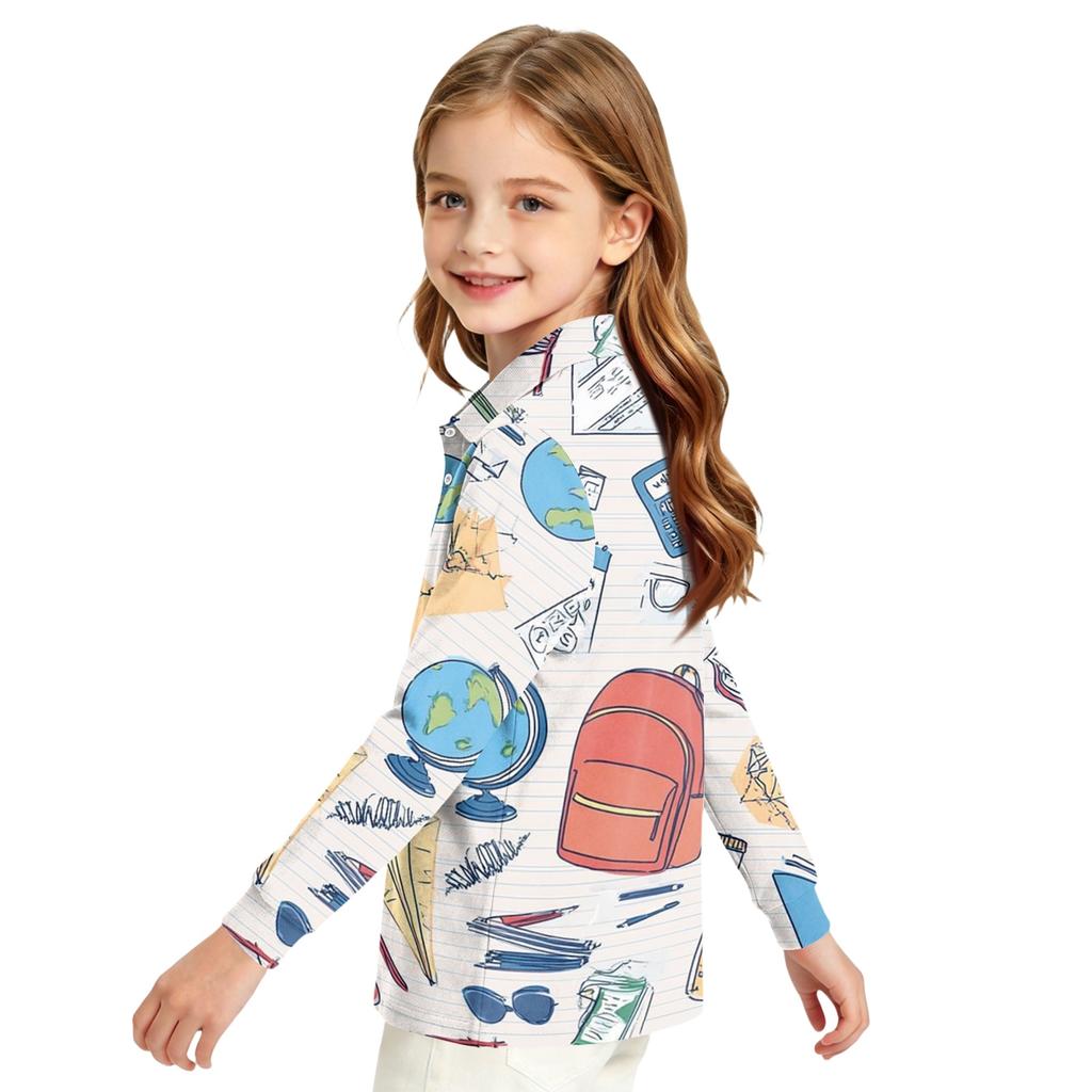 Girls School Uniform Long Sleeve T-Shirt with Back to School Print for and Casual Wear