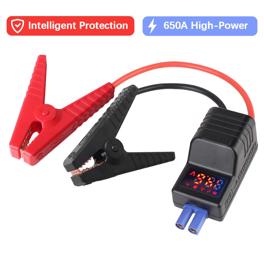 Anti Reverse Connection 650A 12V With EC5 Plug Connector Intelligent Clamp Booster With Display Screen Smart Battery Clips Emergency Jumper Cable Clip