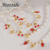 Atoztide Trendy Cherry Charm Necklace for Women Stainless Steel Imitation Pearl Chain Temperament Clavicle Chain Jewelry Gift