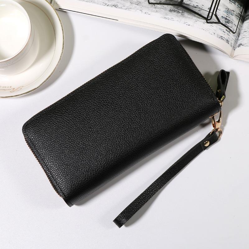 New Fashionable Double-layer Double-zipper Wallet Soft Leather Lychee Pattern Clutch Bag Niche Women's Long Mobile Phone Bag