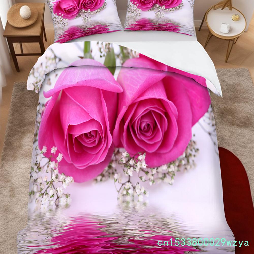 Set Copripiumino Stampato in 3D Elegante di Alta Gamma Bellezza Rosa Biancheria da Letto Copripiumino Federa Lussuosi Tessili per la Casa Set Copripiumino Floreale