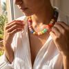 Boho Colorful Acrylic Beaded Necklace For Women Candy Color Chunky Round Resin Beads Choker Beach Vacation Seaside Daily Jewelry
