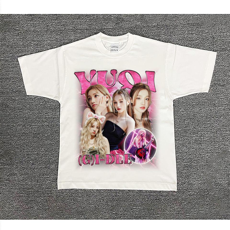 Idle YUQI T Shirt Fashion Popular Streetwear Hip Hop Tshirt Women Unisex Summer Cotton Short Sleeve Tee Tops Kpop Gidle Clothes