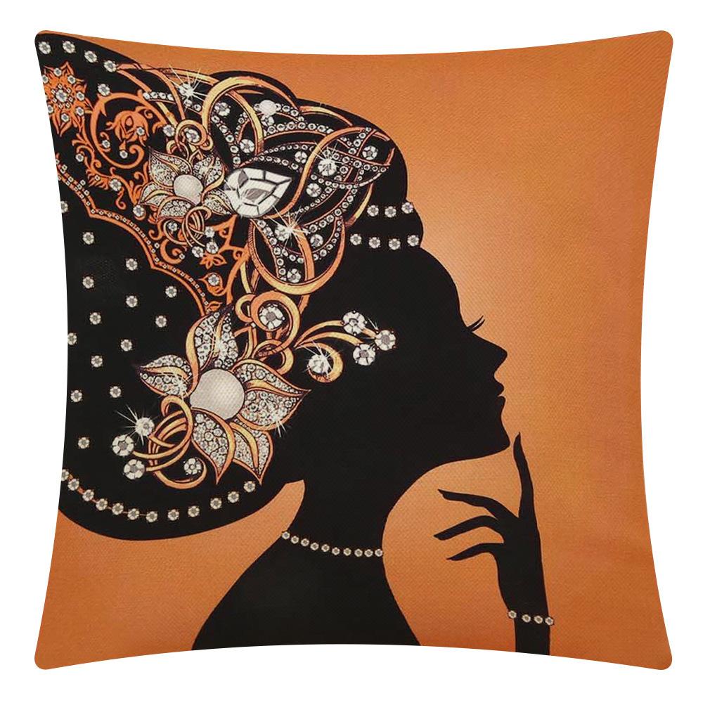 New African Woman Linen Pillow Cover Car Pillow Home Sofa Back Linen Style