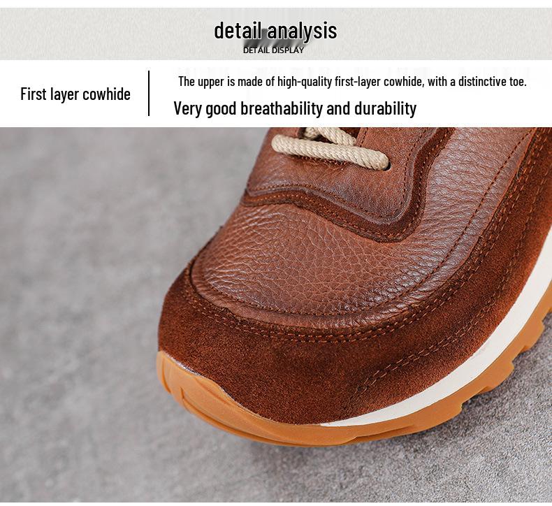 Women's Thick Sole Genuine Leather Dad Shoes - Height-Increasing, Casual Autumn/Winter Sports Sneakers