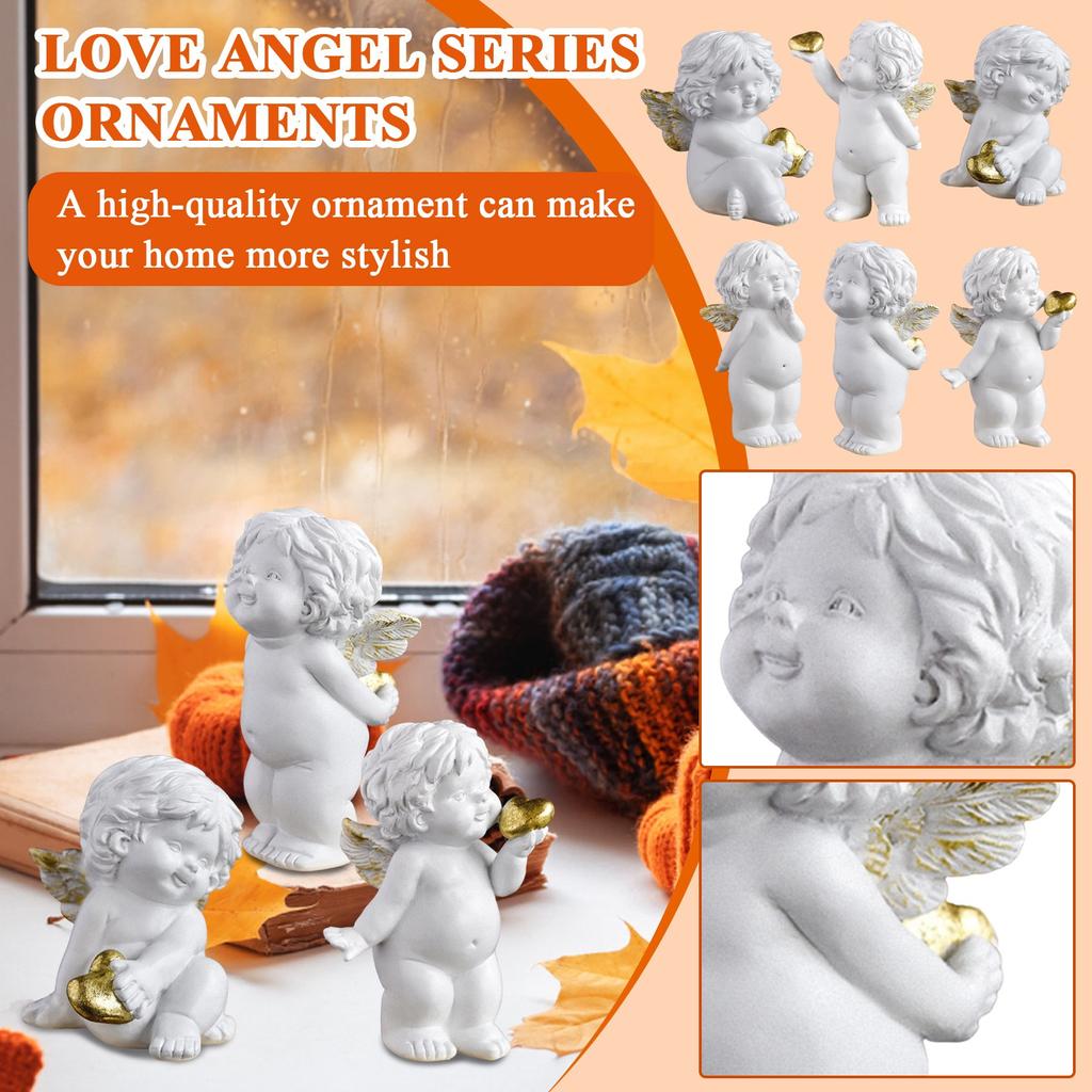 Resin Imitation Gypsum Heart-shaped Little Angel Desktop Ornament, Style Character Home Decoration Sculpture