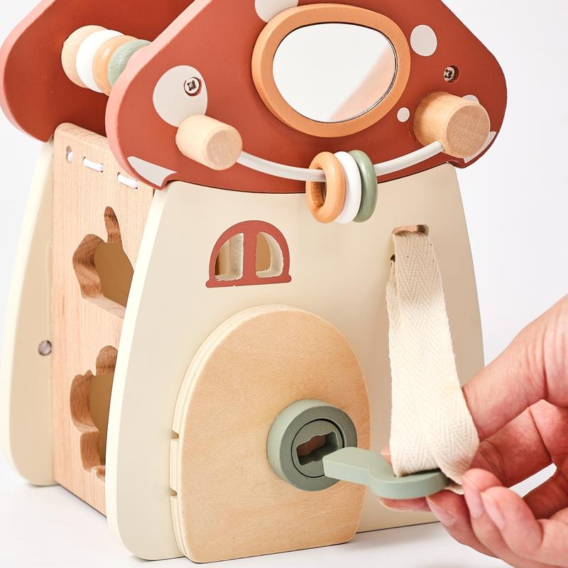 Custom Montessori Mushroom House Toy Wooden Percussion Music Toy Unlock/Place/Shape Match Game Finger Sensory Education Kid Gift