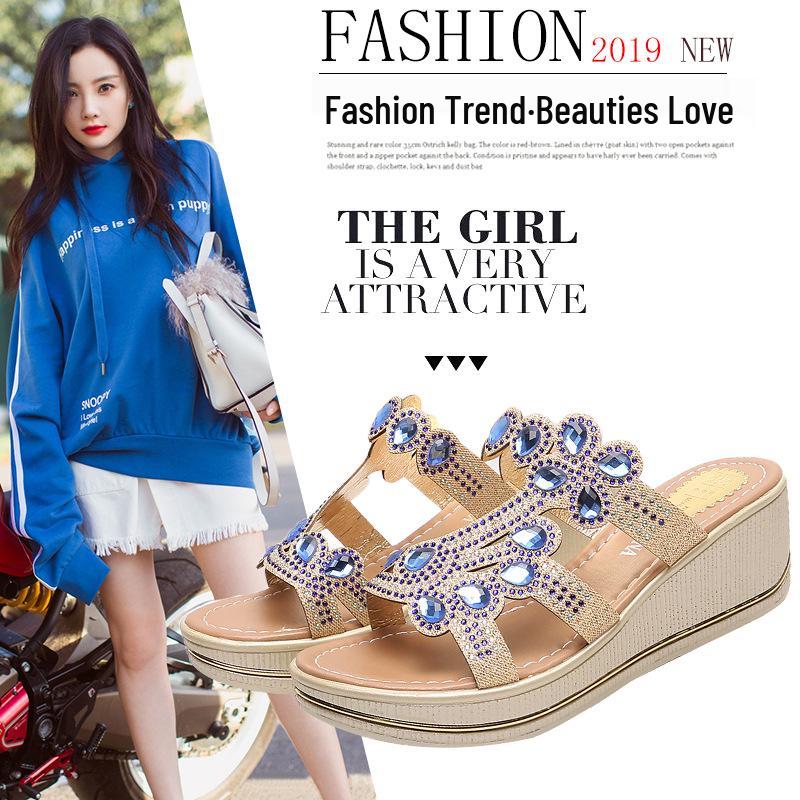 Women's Summer Rhinestone Phoenix Wedge Heel Non-Slip Platform Slippers