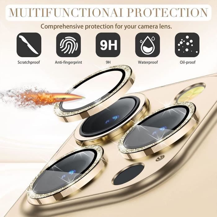 Ochrana fotoaparátu z tvrzeného skla pro iPhone 13 Pro a iPhone 13 Pro Max - Tvrdé 9H Lesklý zlatý okraj