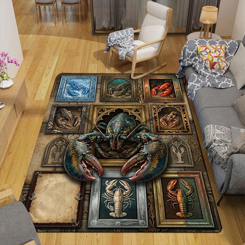 Lobster Art Collection Pattern Rug Floor Mat for Living Room or Bedroom Soft and Comfortable Carpet a Gift for Birthday and Holiday.