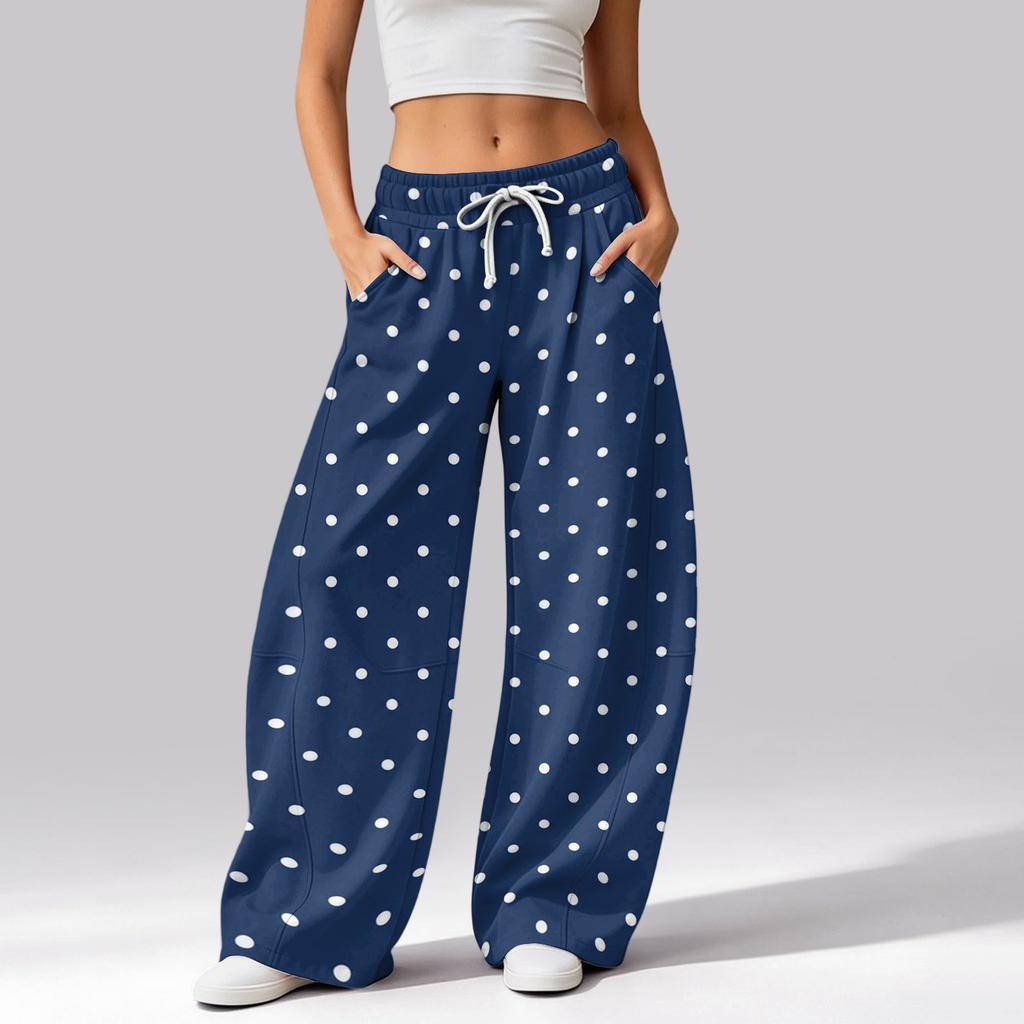 Women's Casual Loose Fit Wide Leg Pants with Pockets, Printed Athletic Trousers