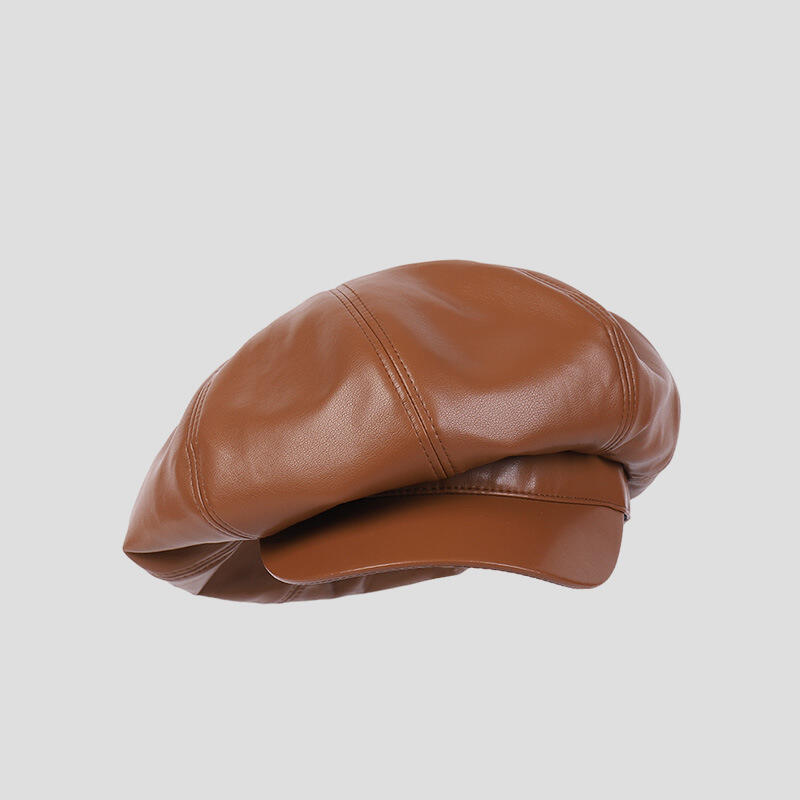 Retro Leather Newsboy Cap C3 Brown BROWN