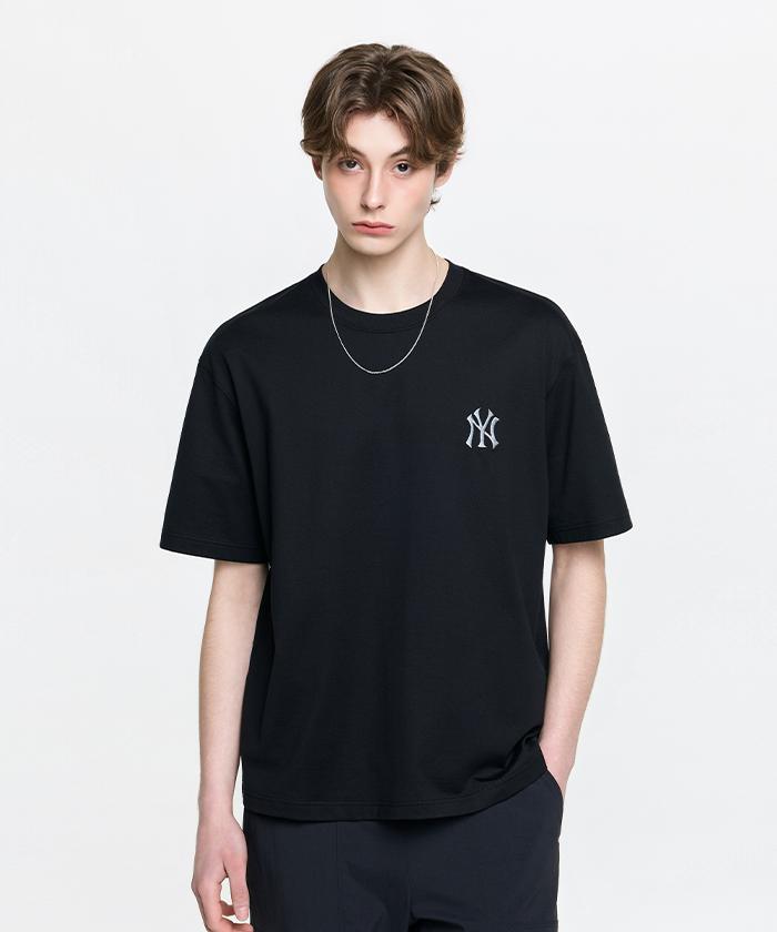 Emelbi Vintage Denim-Like Monogram Big Lux Oversized Short Sleeve T-Shirt Ny (Black)