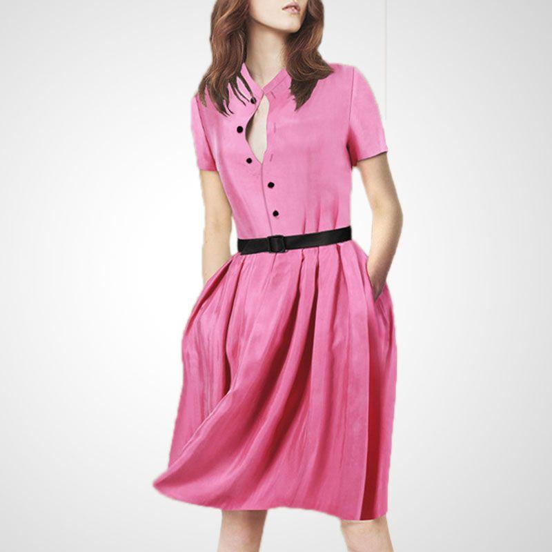

Spring New Fashionable V-neck Slimming A- line Dress Rose (short sleeve) M