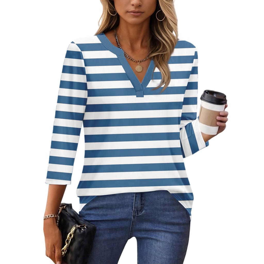 3/4 Sleeve Shirts For Women Tees Blouses Casual Plus Size Basic Tops Pullover Ladies Tunic Blouses