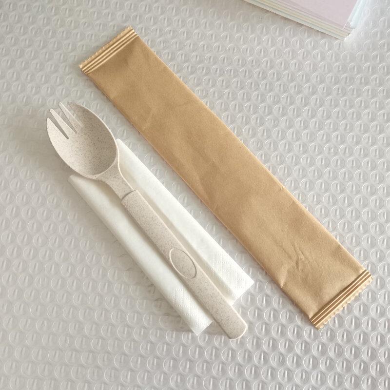 ZISIZ Disposable Spoon Fork with Tissue