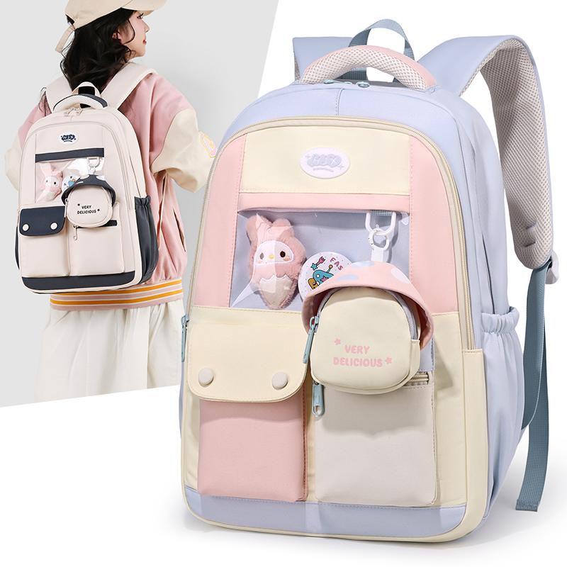 Large Capacity Backpack Color Block Student Schoolbag