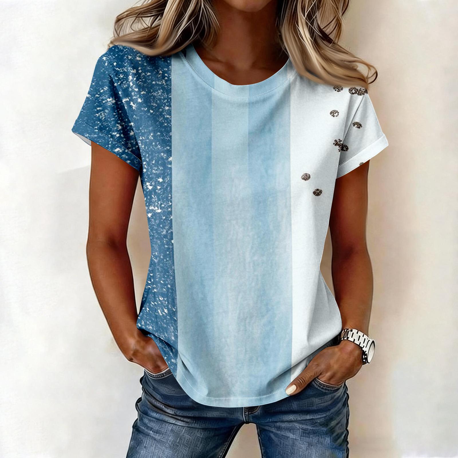 

Womens Spring Tops Summer Shirts for Women Casual Animal Print Short Sleeve Tees Womens Summer Shirts Dressy Tops for Women XL небо синє кольору