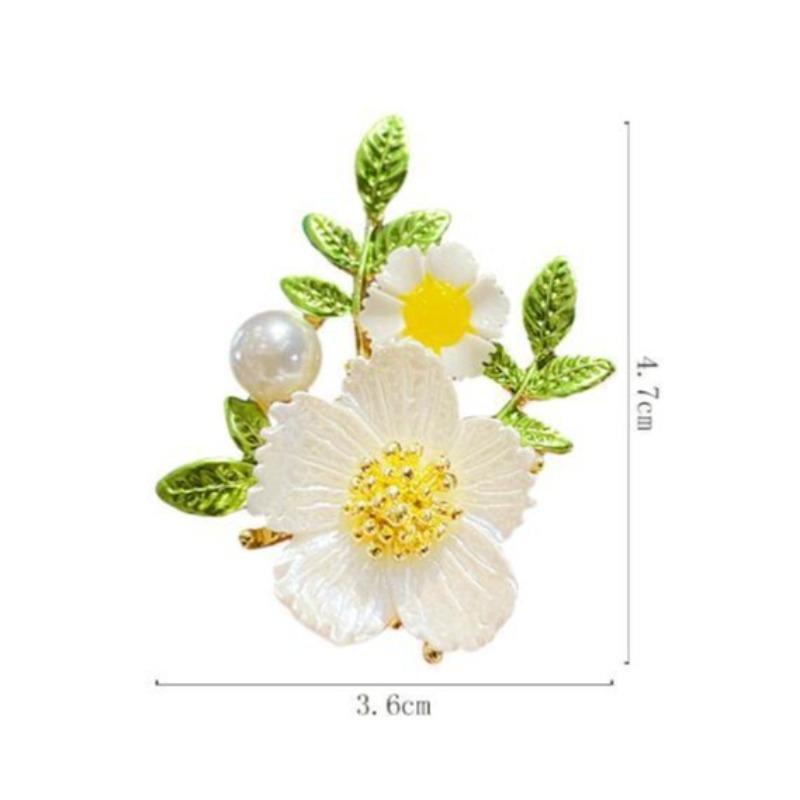 Fashion Plant Floral Chrysanthemum Brooch Elegant Women Enamel Drip Oil Green Leaf Brooches Suit Sweater Pins
