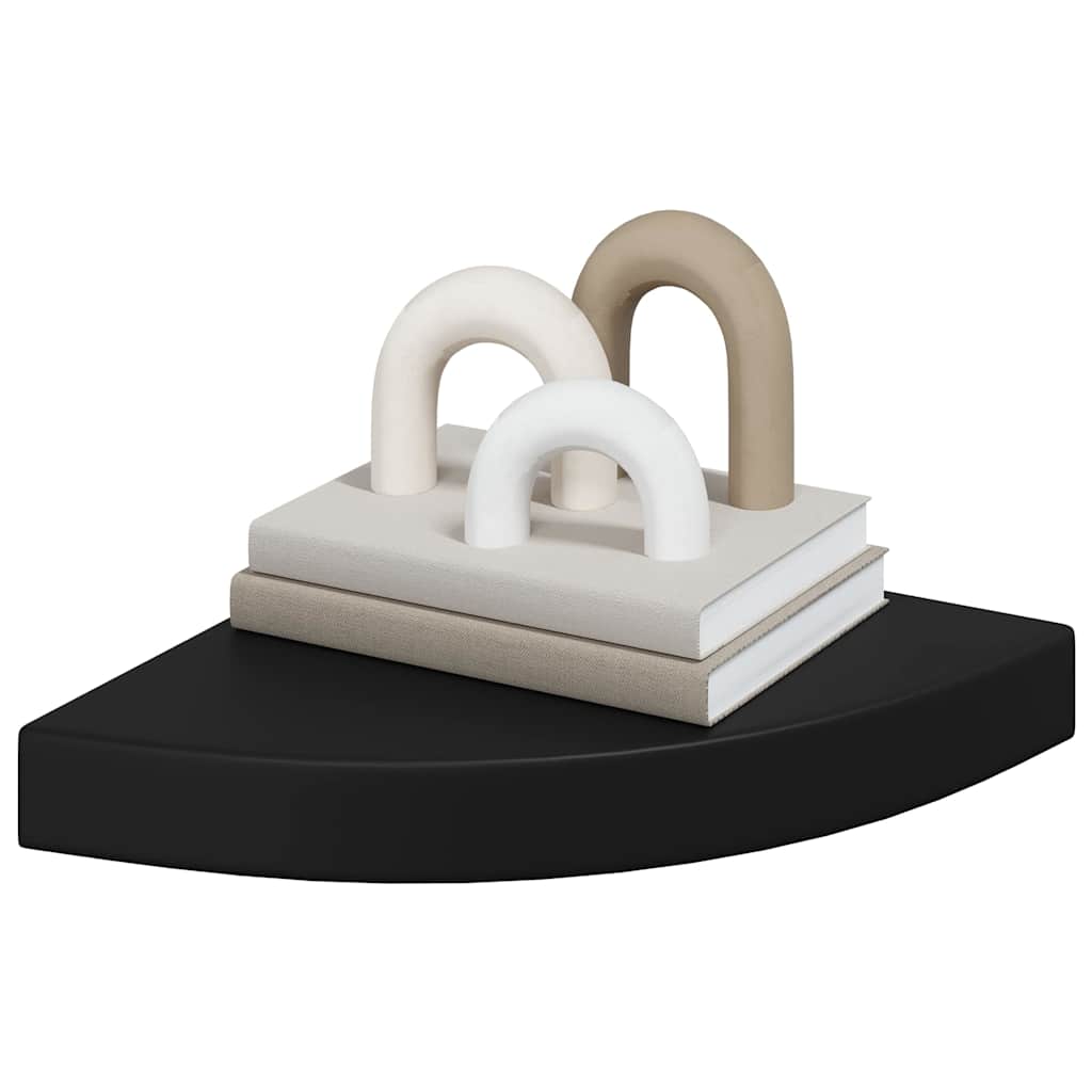 Corner Floating Shelves Set of 4 Black 25 x 25 x 3.8 cm MDF
