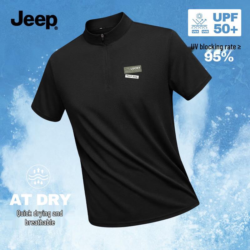 JEEP Men s Quick-Dry Anti-Bacterial UV Protection Polo T-Shirt 4XL