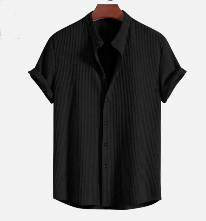 Men's Casual Fashion Loose Solid Color Men's Striped Short-sleeved Shirt