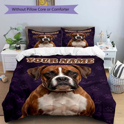 3PC Custom Name Boxer Dog Art Bedding Set Duvet Cover Closure Includes 1 Duvet Cover & 2 Pillowcases for Bedroom
