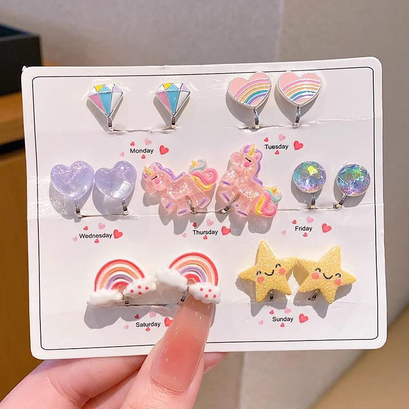 Kreskówkowe kolczyki dla dziewczynek bez przekłuwania - Słodkie, bezbolesne, letnie akcesoria na uszy dla dziecka