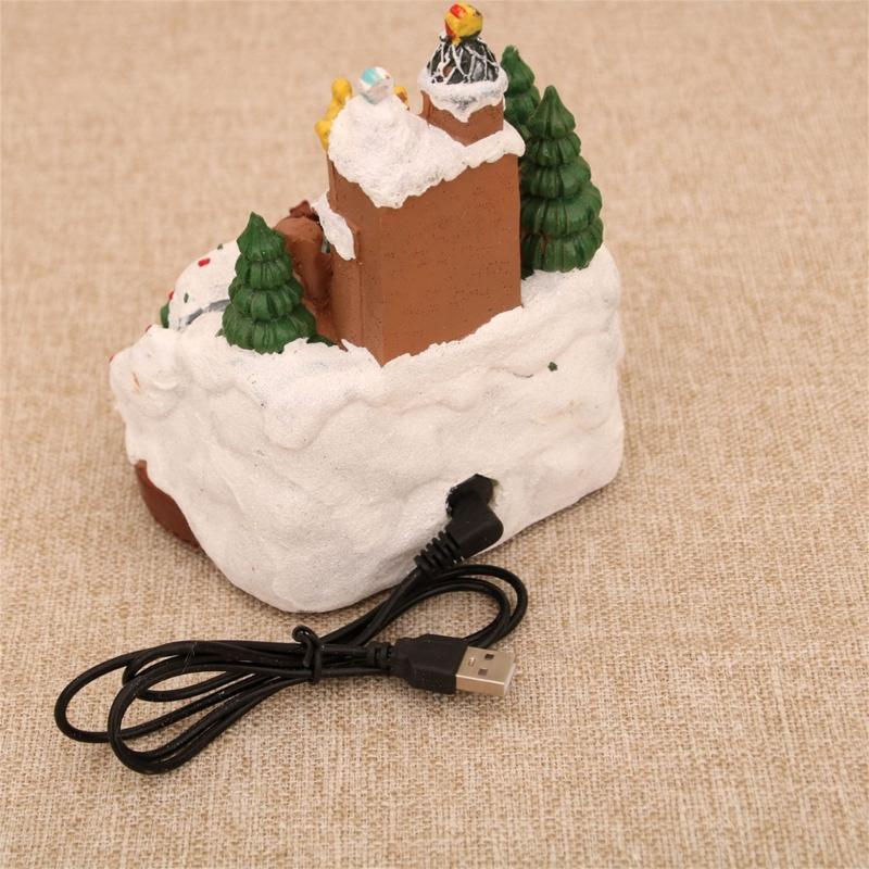 Weihnachtshütte Resin Spieluhr mit drehender Eisenbahn, beleuchtet mit LED, musikalische Weihnachtsfiguren, Weihnachtsdekoration