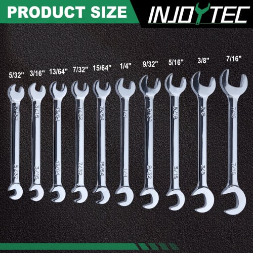 INJOYTEC 10-Piece Mini Spanner Set, 5/32"-7/16" Mini Open-End Spanner Wrench Set, Ultra-Thin Inch SAE Spanner Set, Mini Combination Wrench Set, Thin-E