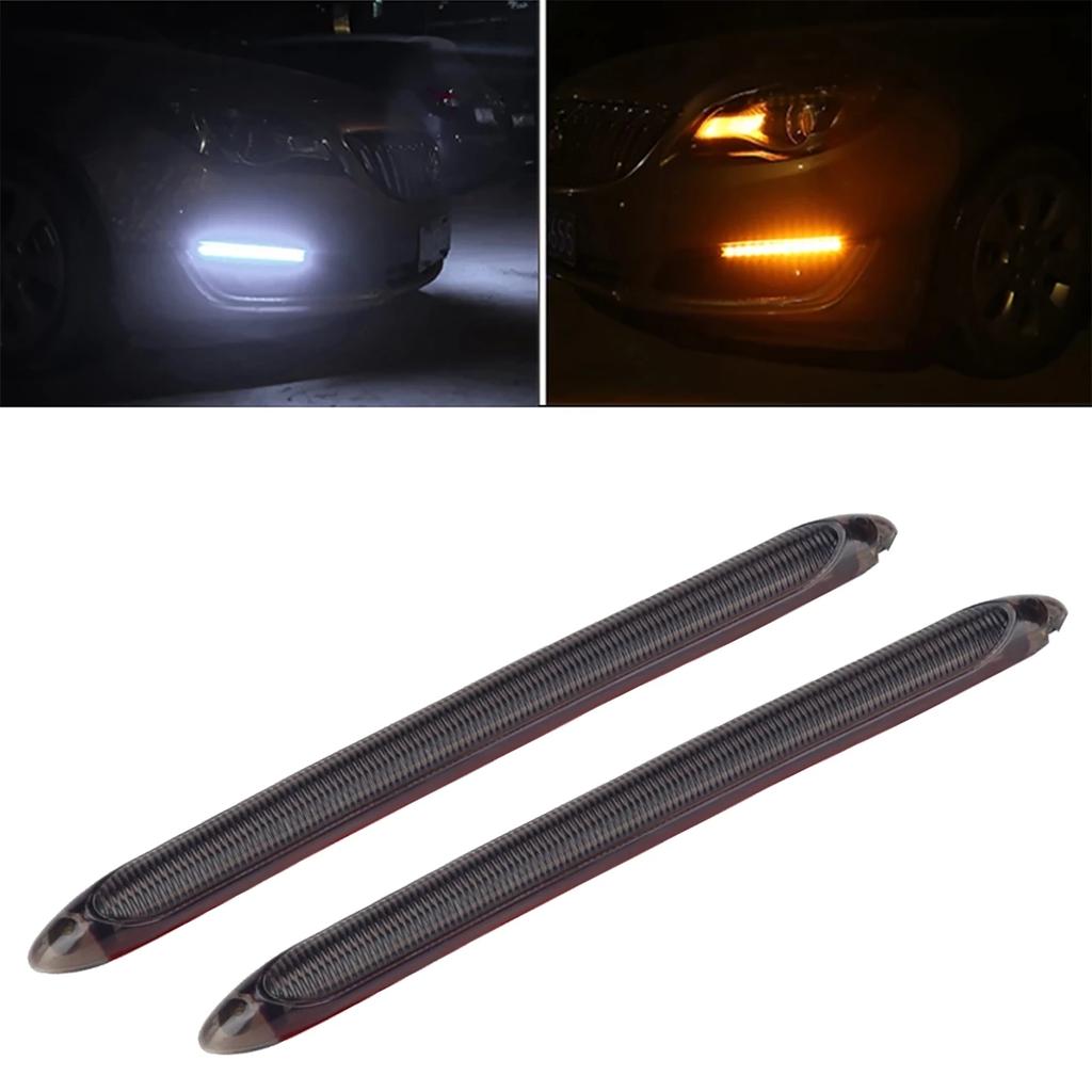 2Pcs Car LED Daytime Running Lights Waterproof Sequential Lamp Flow Turn Signal Light Amber Turn White Lamp