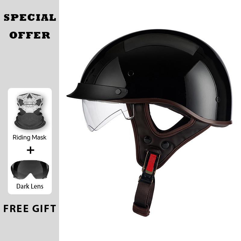 Men Women Universal Motorcycle Helmets with Lens Retro Half Face Helmet ABS Shell Capacete De Moto DOT Approved Moto Equipment